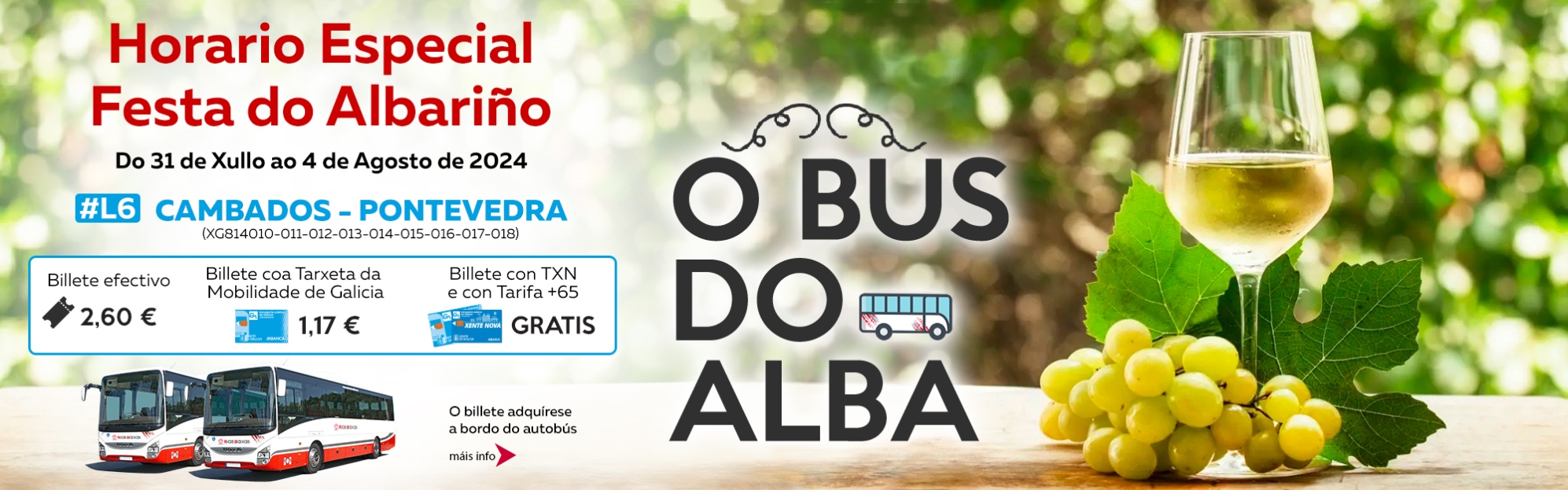 Horarios especiais de autobús á Festa do Albariño 2024