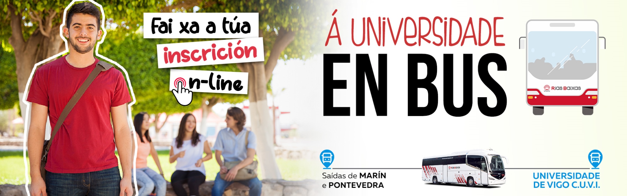 Servizo de autobús de Autocares Rías Baixas á Universidade de Vigo desde Marín e Pontevedra durante o curso 2025-2026